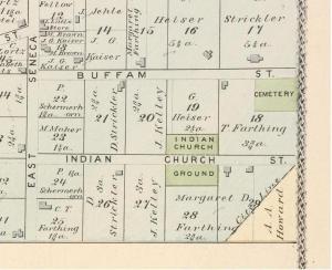 1880 Erie County Atlas depicting Seneca Indian Church Ground and Cemetery location.  